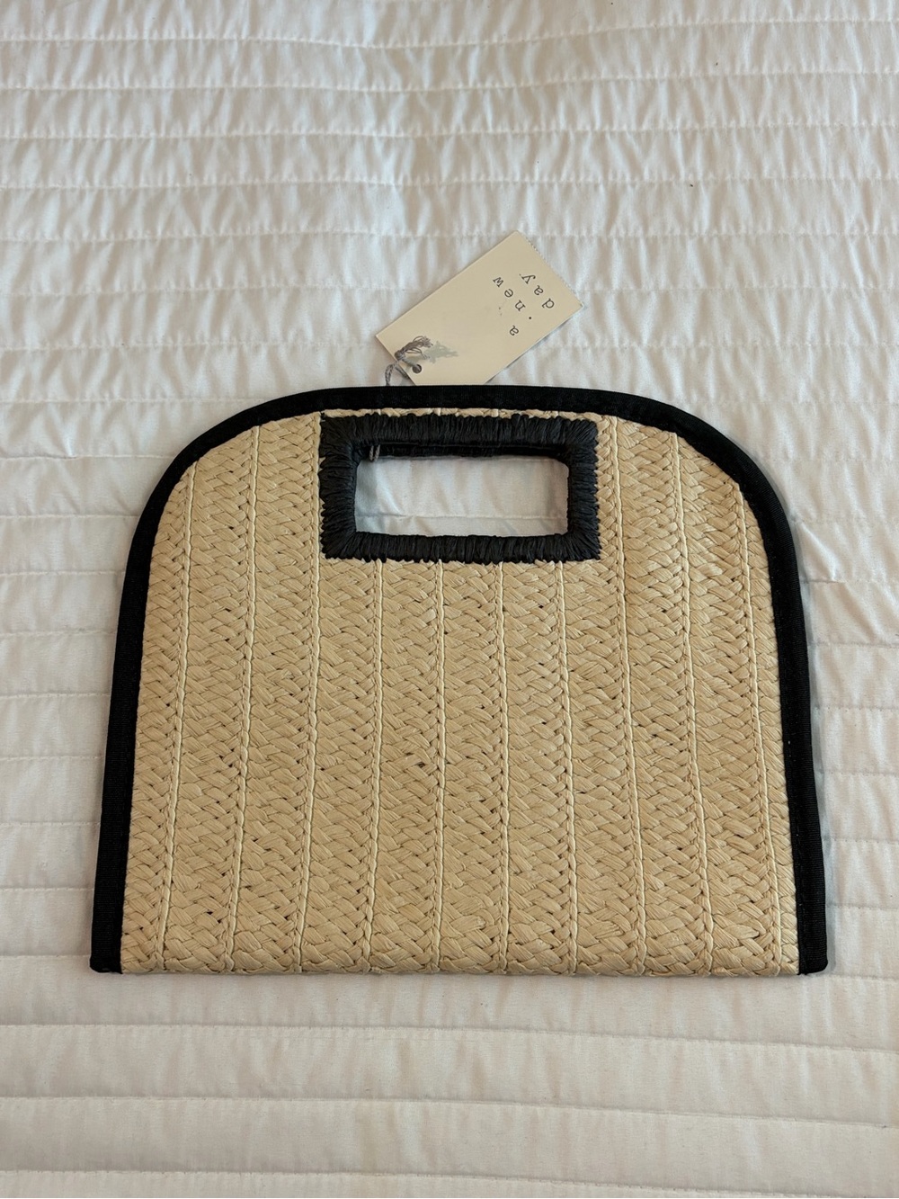 a new day Beige Woven Mini Clutch with Black Trim